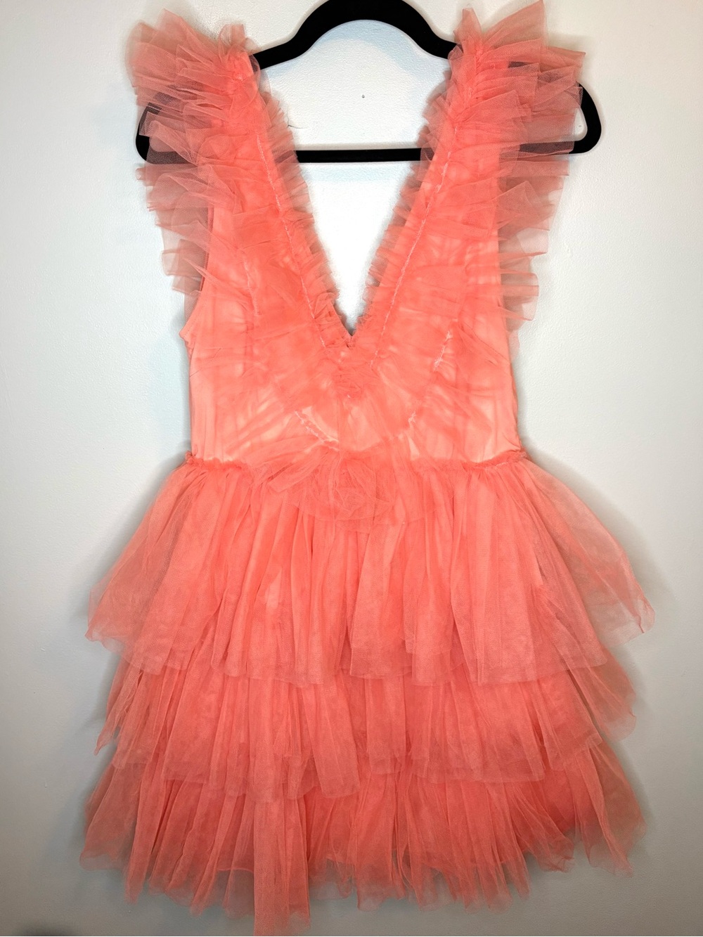 MABLE Coral Pink Tulle Ruffle Tiered Mini Party Dress Size M